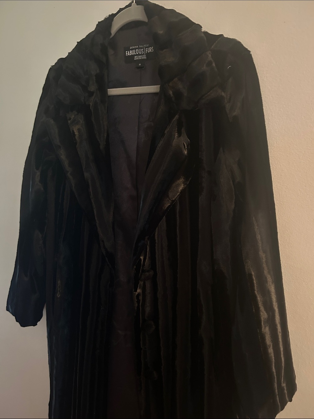 Fabulous Furs Black Faux Fur Coat with Shawl Collar